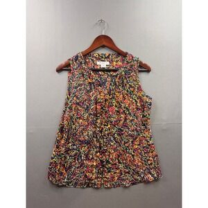 Liz Claiborne Petite Medium PM Sleeveless Blouse Multi Color Abstract Floral Top